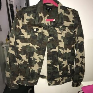 kids XL camo denim jacket; fits like adult S